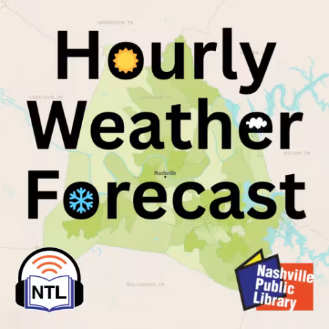 The words Hourly Weather Forecast are set on top of a map of Davidson County.
