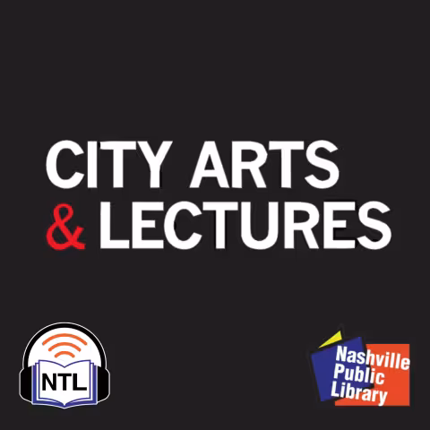 The words City Arts & Lectures on a black background above the library and talking library logos