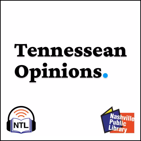 The words “Tennessean Opinions” in large black serif letters with a blue period at the end on a white background, with logos for Nashville Talking Library and Nashville Public Library at the bottom.